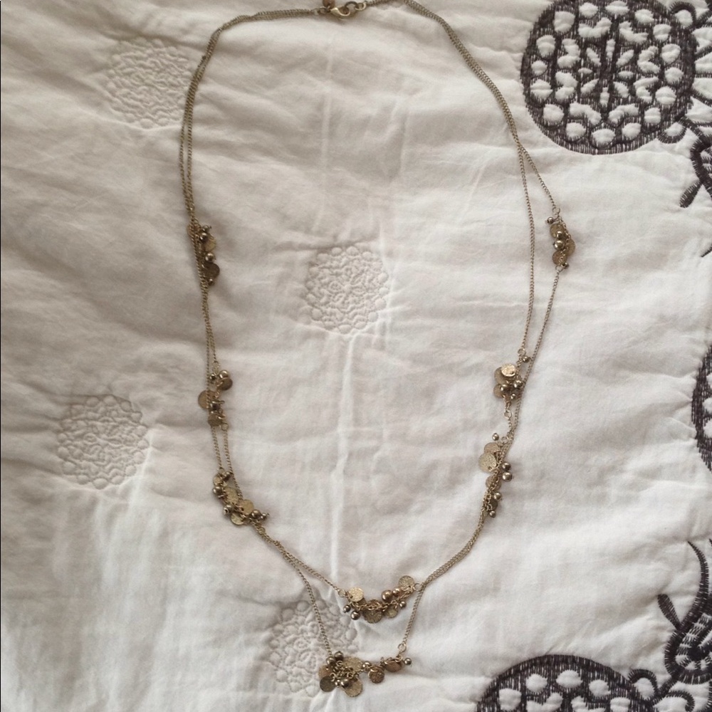 Clustered Disc Layered Gold Tone Necklace